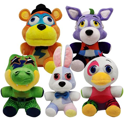 Buy 5pcs Fnaf Security Breach Plush Setfnaf Bonnieglamrock Freddyglamrock Chicamontgomery