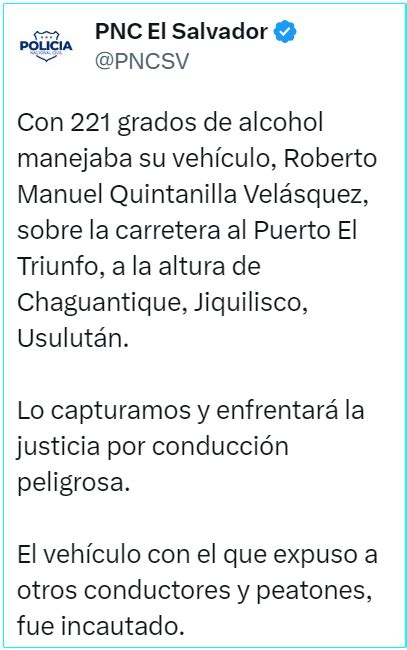 El Salvador Capturan A Conductor Con 221 Grados De Alcohol