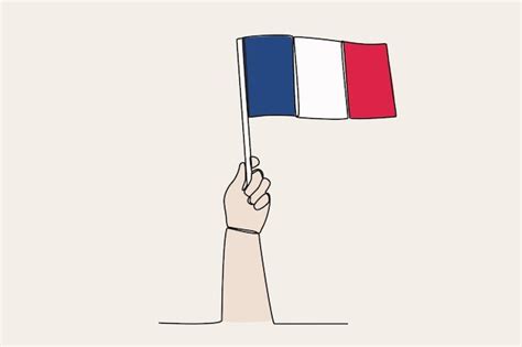 Een Hand Stak De Franse Vlag Op Vlag Oneline Tekening Premium Vector