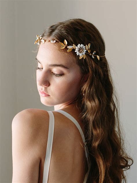 Hair Vine Floral Circlet Flower Crown Gold Boho Hair Halo Etsy