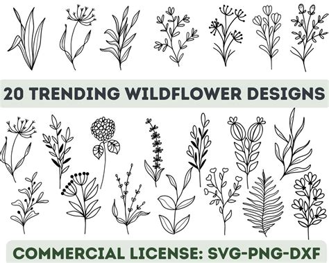 Wildflower Svg Bundle Floral Svg Flower Svg Botanical Svg Flower