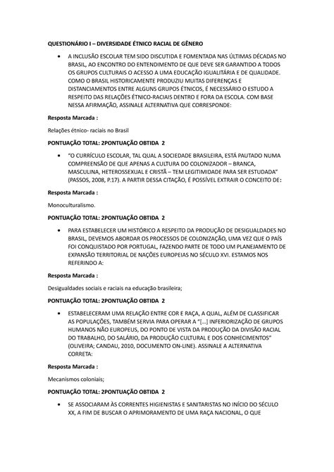 Question Rio I Diversidade Tnico Racial De G Nero Question Rio I