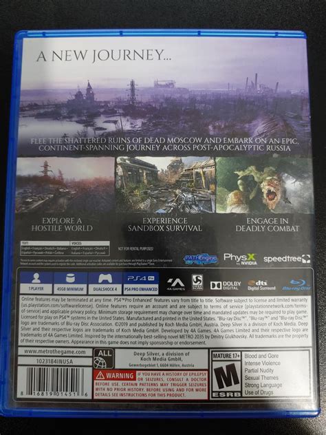 Metro Exodus Item Box And Manual Playstation 4