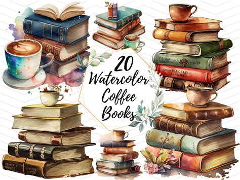 Coffee Books Clipart Watercolor Clip Art Vintage Books - Etsy