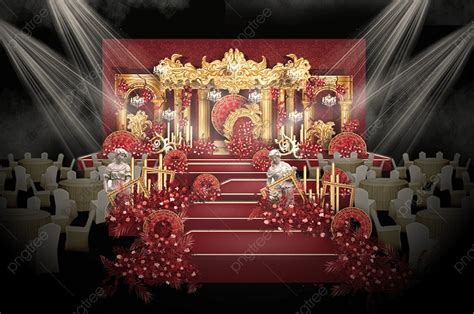 Red And Gold European Wedding Effect Drawing Of Red And Gold European