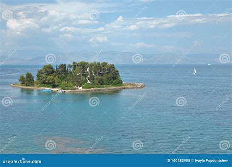 Corfu`s Coastline And Mouse Pontikonisi Island Garitsa Bay Corfu