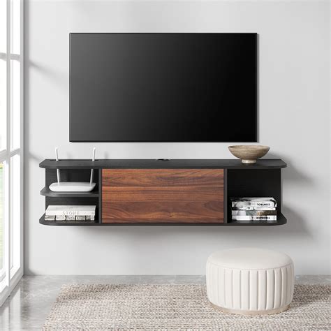 Buy Fitueyes Wall Ed Media Console With Door Floating Tv Stand Walnut Entertainment Center Wood