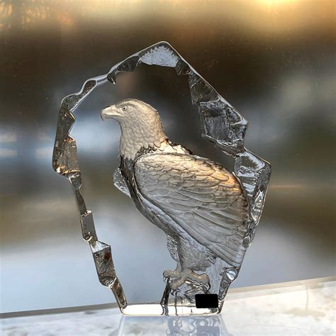 Mats Jonasson Målerås Lead Crystal Bald Eagle Sculpture 1984 Limited