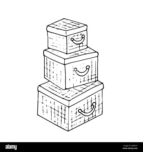 3 Boxes Stacked One On Top Of The Other Hand Drawn Vector