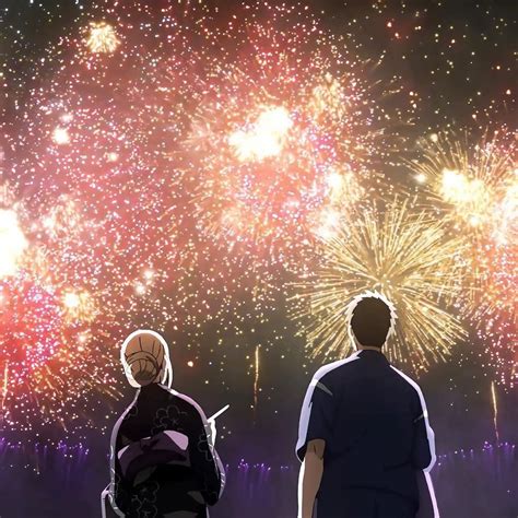 Cute Anime Couple Watching Fireworks