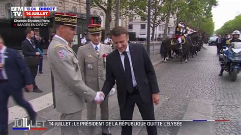 Juillet Emmanuel Macron Arrive Sur Les Champs Lys Es