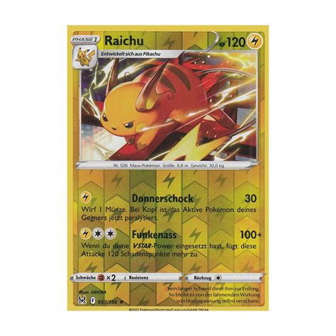 Raichu 053 196 REVERSE HOLO Verlorener Ursprung Pokemon Karte Kaufen