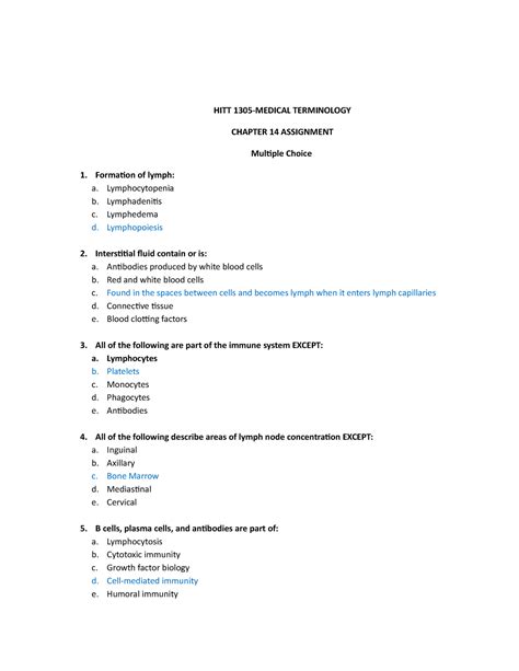 HITT 14 Medical Term HITT 1305 MEDICAL TERMINOLOGY CHAPTER 14