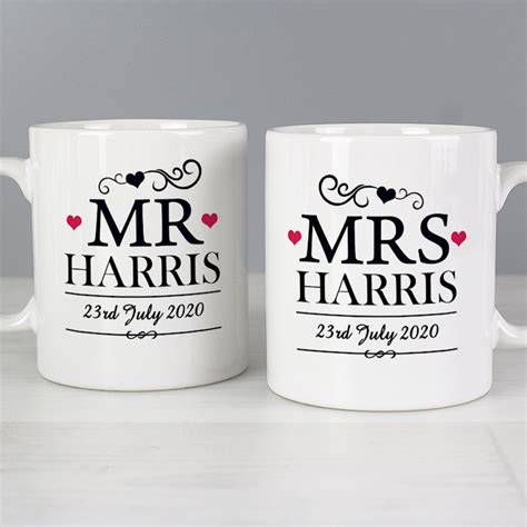 Personalised Mr And Mrs Mug Set Decorative Design Uk