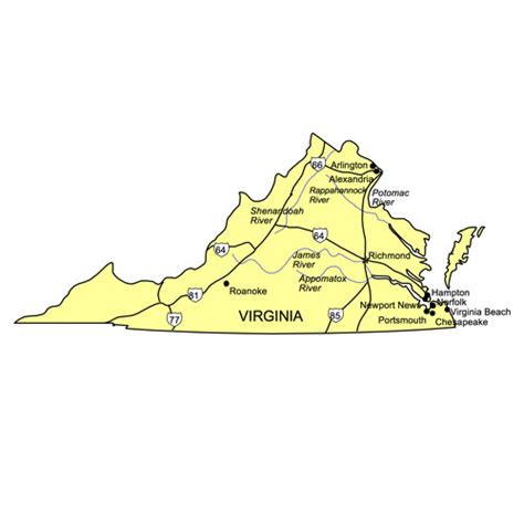 Virginia US State PowerPoint Map, Highways, Waterways, Capital and ...