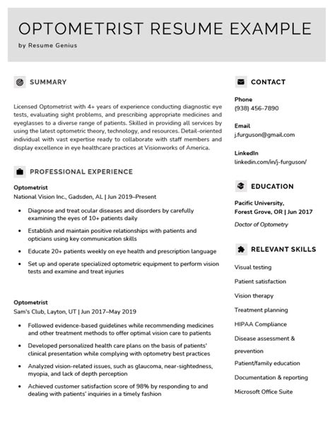 Optometrist Resume Example 22 Skills To List