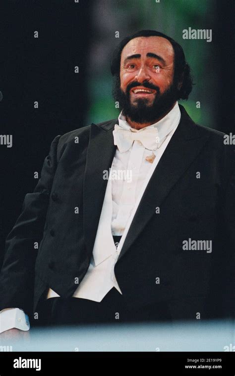 Luciano Pavarotti on stage at the Pavarotti Picnic In The Park concert ...