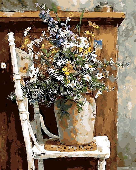 Flowers Vase On Chair Paint By Numbers - Numeral Paint Kit