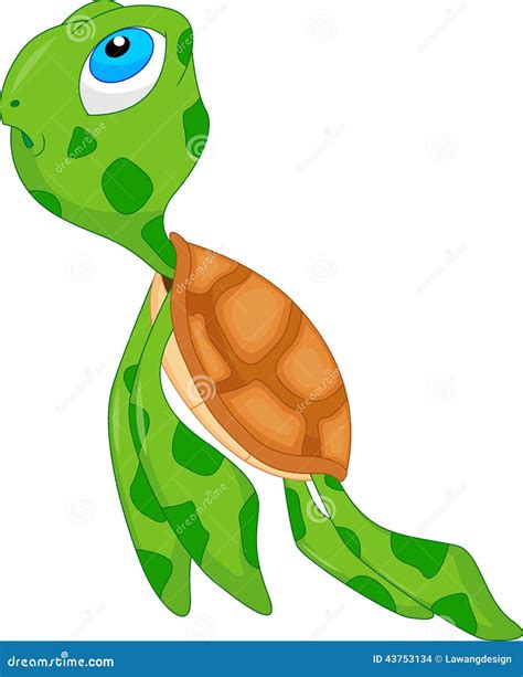 Cute Sea Turtle Cartoon Stock Vector Illustration Of Green 43753134