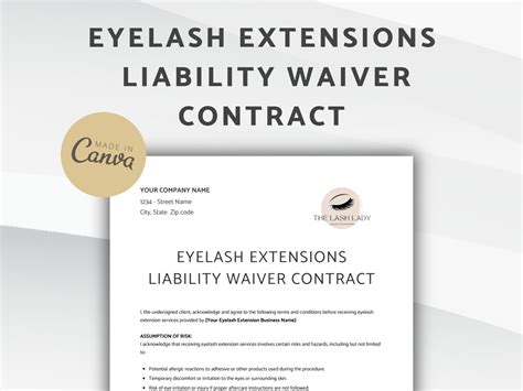 Eyelash Extensions Liability Waiver Contract Release Of Liability