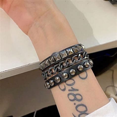 Xiacheng Pieza Brazalete Punk Con Cadena Pulsera De Rock G Tico Con