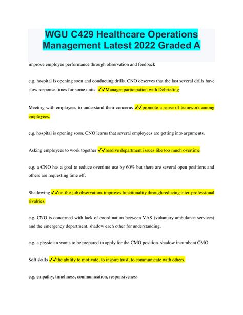 Wgu C Healthcare Operations Management Latest Graded A