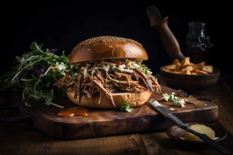 Premium Ai Image American Barbecued Pulled Pork Sandwich Illustration