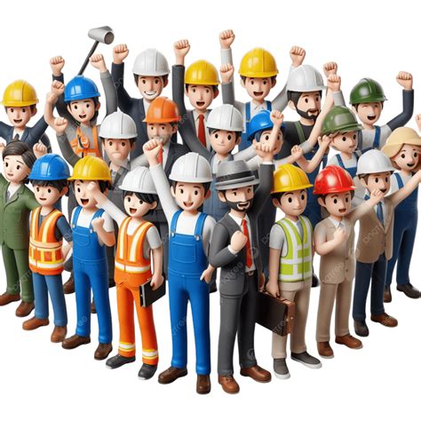 3d Workers Celebrating Happy Labor Day, Gethering Of, 3d Workers