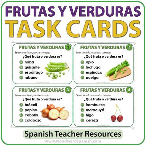 Spanish Fruit And Vegetables Task Cards Frutas Y Verduras En Español