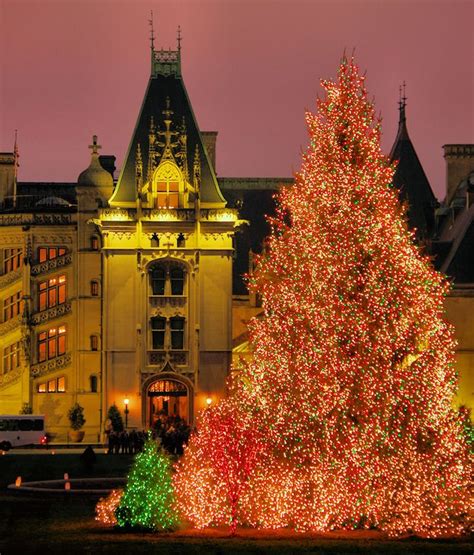 The Giant Christmas Tree In Front Of Biltmore House In Asheville Nc