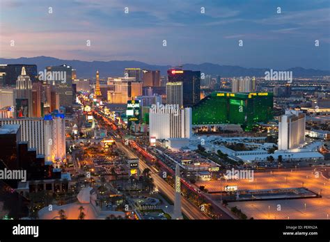 United States Of America Nevada Las Vegas Elevated Dusk View Of The