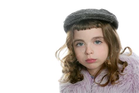 Beret Hat Girl Winter Fur Coat Portrait Posing Clothing Cute, Isolated