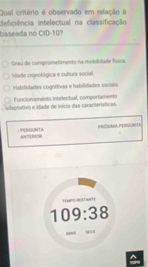 Cid 10 Deficiencia Intelectual - Solved: Qual critério é observado em relação à deficiência intelectual ...