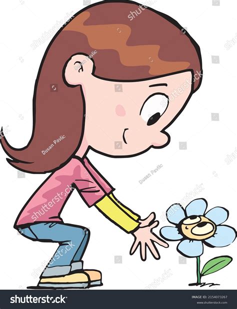 Girl Spreading Her Arms Towards Flower Stock Vector Royalty Free