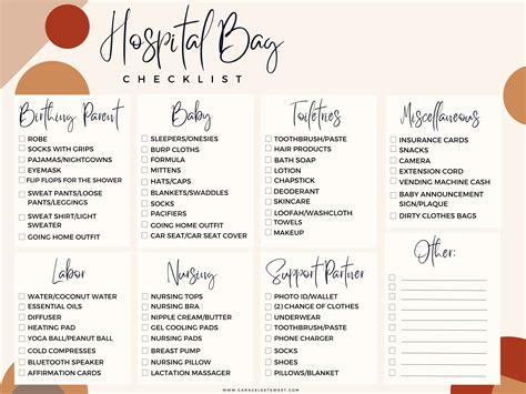 Inclusive Hospital Bag Checklist Prints Digital Prints Pe