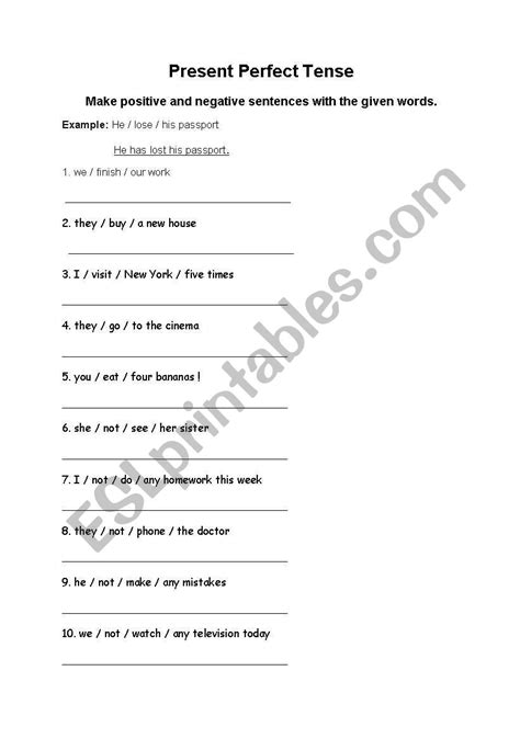 English Worksheets Present Perfect Tense Positive And Negative Sentences 83d