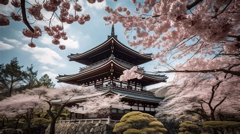 Pagoda Is Surrounded By Cherry Trees Background Cherry Blossoms At