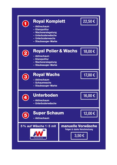 Preisliste PKW Waschstraße