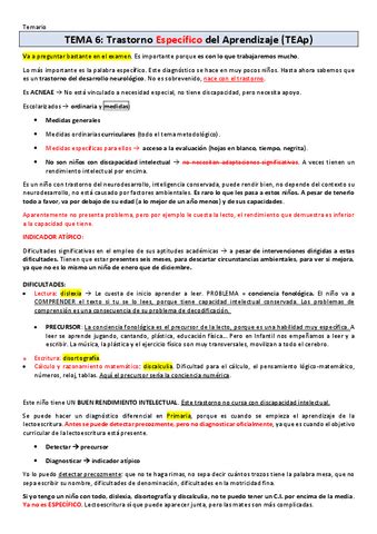 Tema Teap Trastorno Especifico Del Aprendizaje Teap Pdf