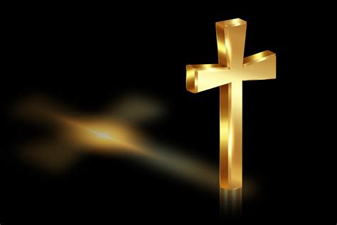 3d Gold Cross Of Light Shiny Cross With Golden Foil Texture Symbol Of