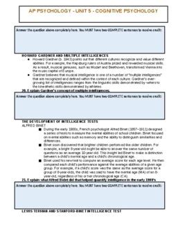 Ap Psychology Unit Cognitive Psychology Notes Packet Tpt