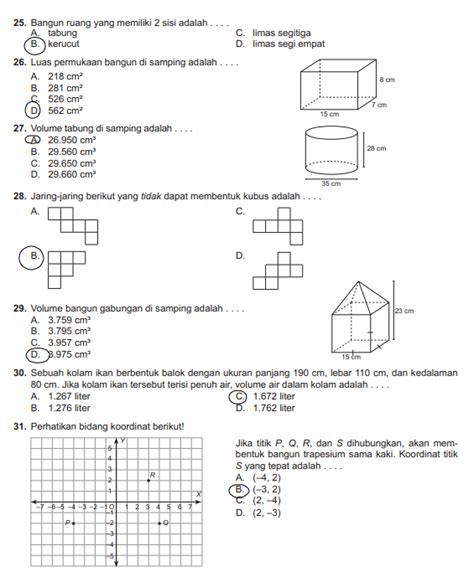 Soal Matematika Kelas Bangun Ruang Dan Kunci Jawaban