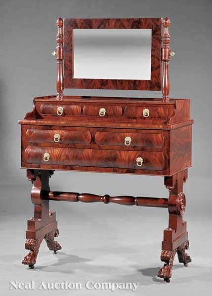 An Antique Wooden Dresser With Mirror On It S Top And Two Drawers In