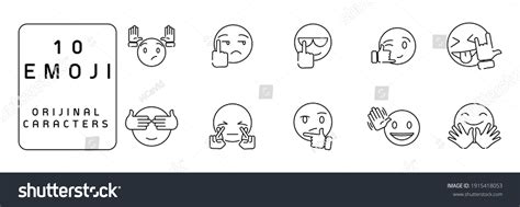 Set Outline Emoticons Emoji Isolated On Vetor Stock Livre De Direitos