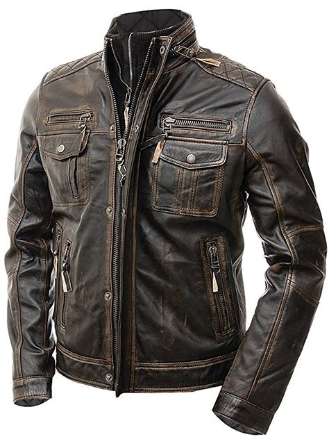 Cafe Racer Distressed Motorcycle Brown Leather Jacket