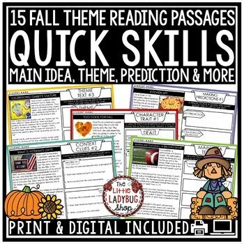 Fall Themed Reading Skills Comprehension Passages Main Idea