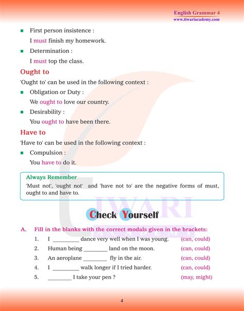 Cbse Ncert Class English Grammar Chapter Modals In Pdf