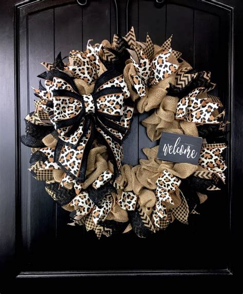 Leopard Print Wreath For Front Door Burlap Wreath Leopard Etsy In