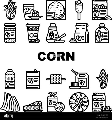 Corn Maize Sweet Plant Cob Icons Set Vector Stock Vector Image Art