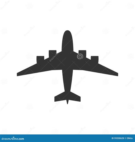 Black Isolated Silhouette Of Airplane On White Background. View From Above Of Aeroplane. Vector ...